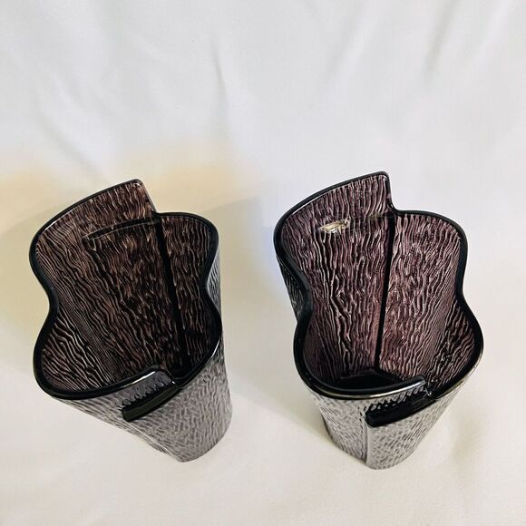 Partylite Glass Candle Holders Vase Wrapped Bark Dark Amethyst Plum Set of 2 - Picture 6 of 10